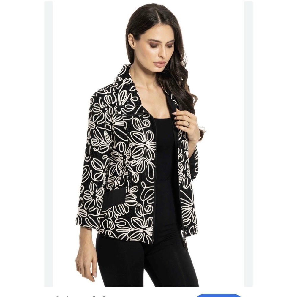 Jones New York‎ Linen Signature 4 Onyx Embroidered Jacket